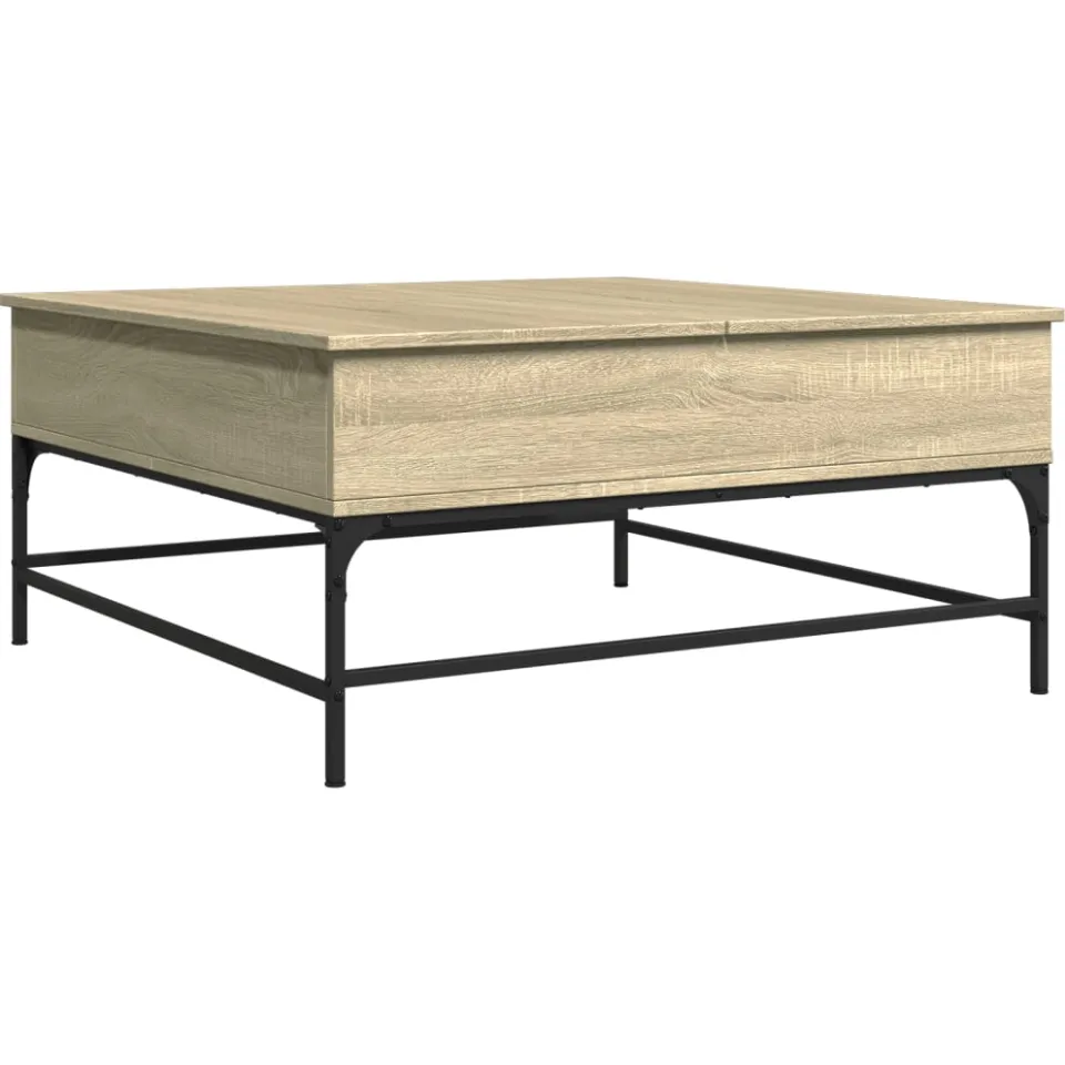 vidaXL Salontafel 95x95x45 cm bewerkt hout en metaal sonoma eikenkleur Bruin
