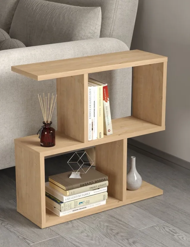 LUNOR Terra - Tafel - Banktafel - Bijzettafel - Eik/Saffier - 3 Vakken Eiken