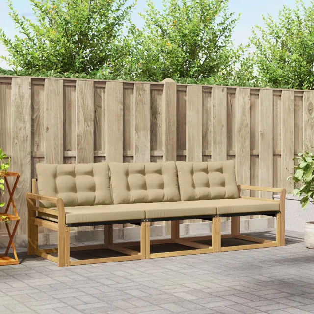 vidaXL Buiten bankenset 3 st Wit en Beige Bruin
