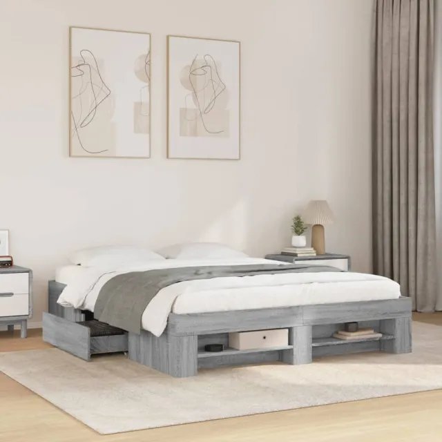 vidaXL Bedframe bewerkt hout grijs sonoma eikenkleurig 150x200 cm