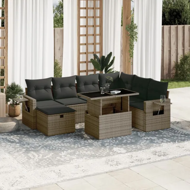 vidaXL 8-delige Loungeset met kussens poly rattan grijs, foto 2