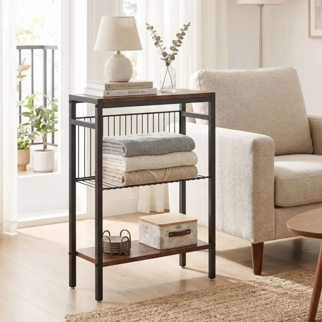 CHICFURN Bijzettafel - 3 planken - Metalen frame - Rustiek bruin