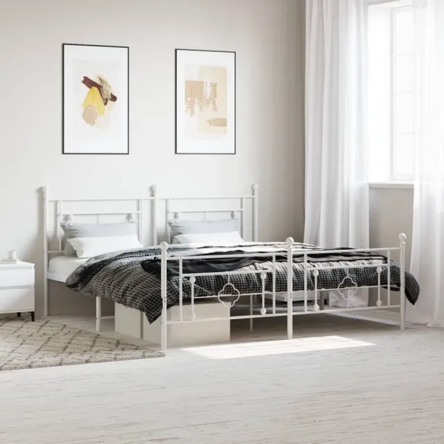 vidaXL Bedframe met hoofd- en voeteneinde metaal wit 183x213 cm