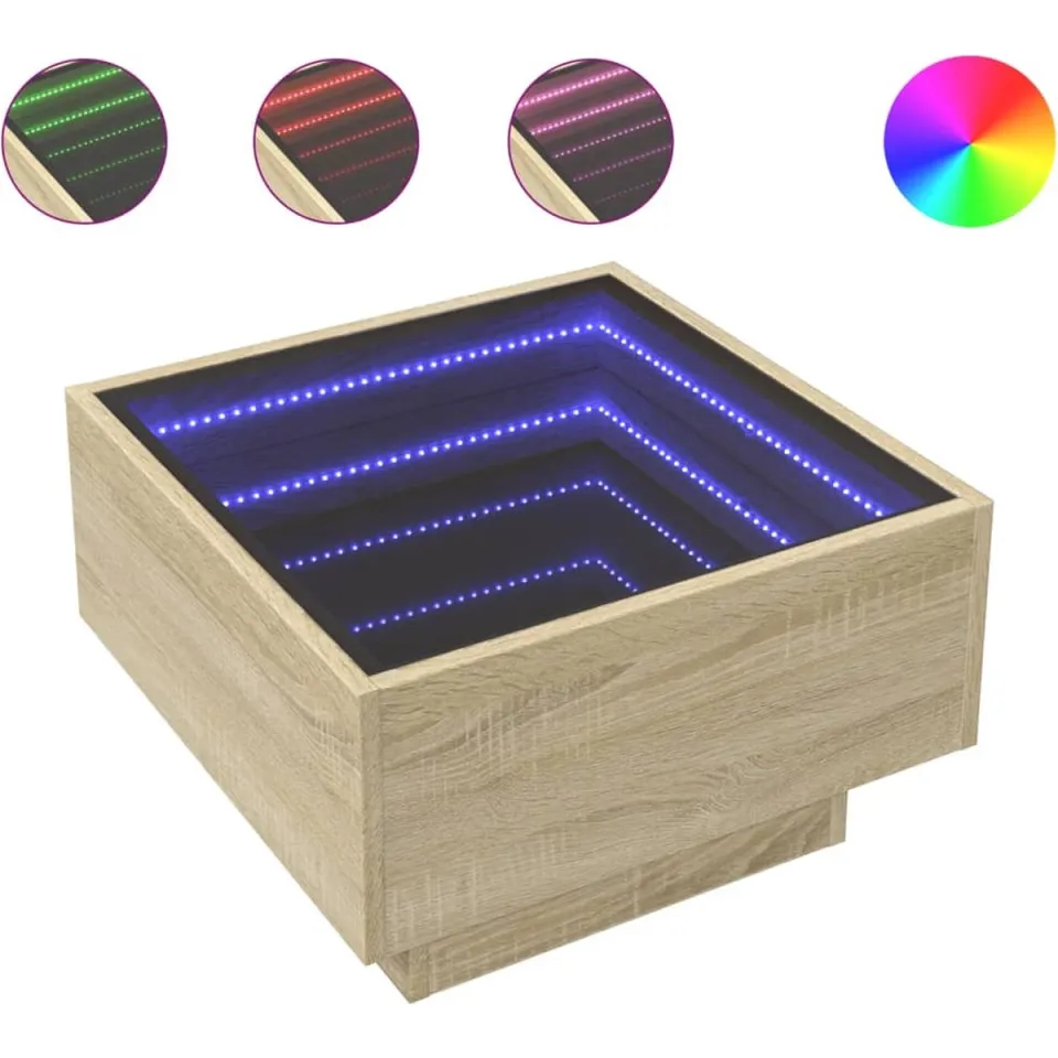 vidaXL Salontafel met LED 50x50x30 cm bewerkt hout sonoma eikenkleurig, foto 3