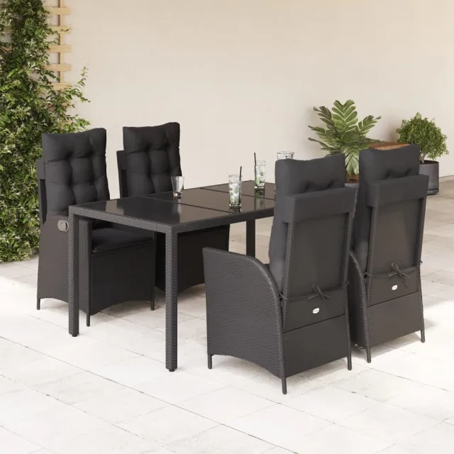 vidaXL 5-delige Tuinset met kussens poly rattan zwart, foto 2