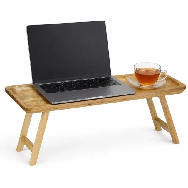 Mica Decorations schoottafel / bedtafel - mango hout - 40 x 15 cm - inklapbaar Donkerbruin