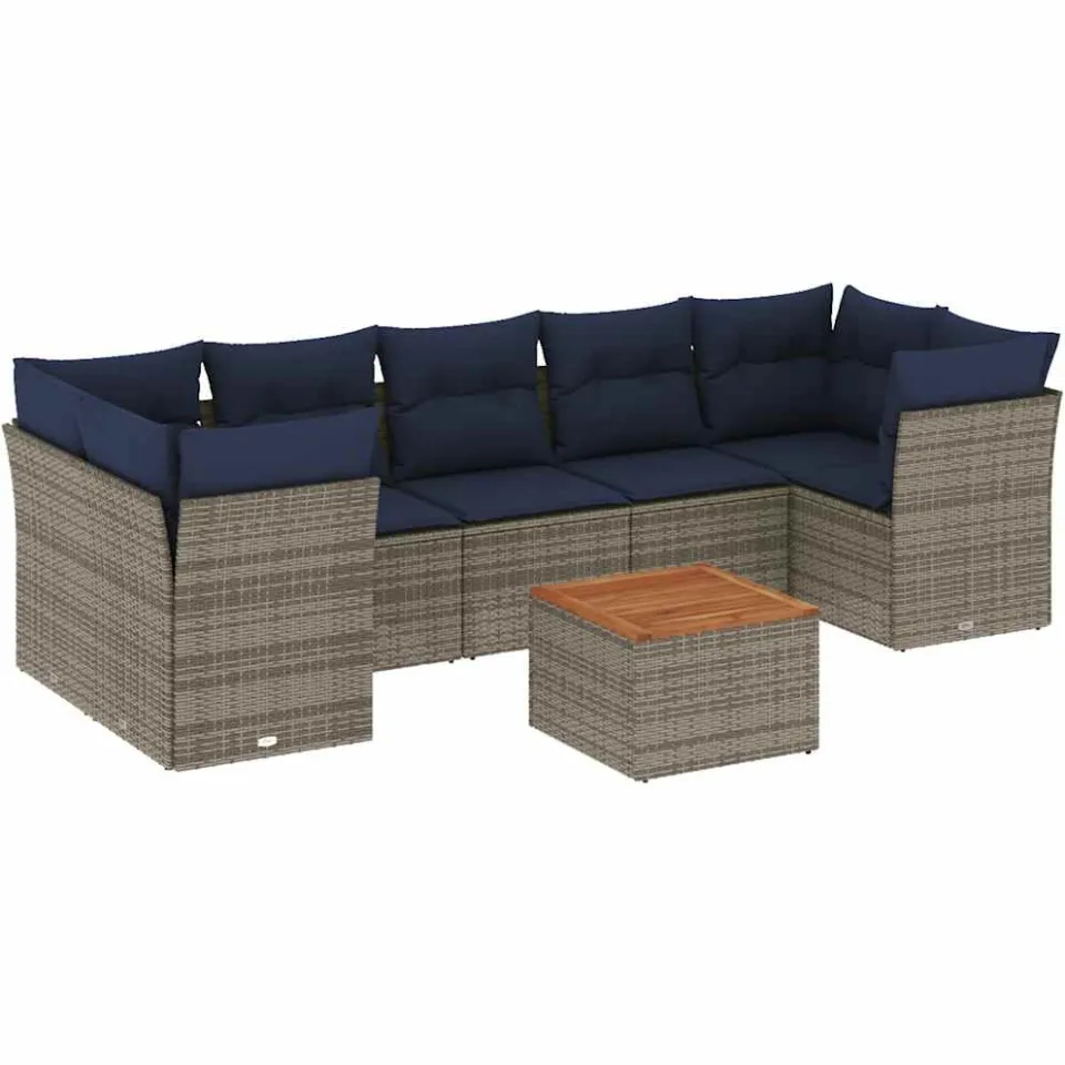 vidaXL 8-delige Loungeset met kussens poly rattan grijs, foto 3