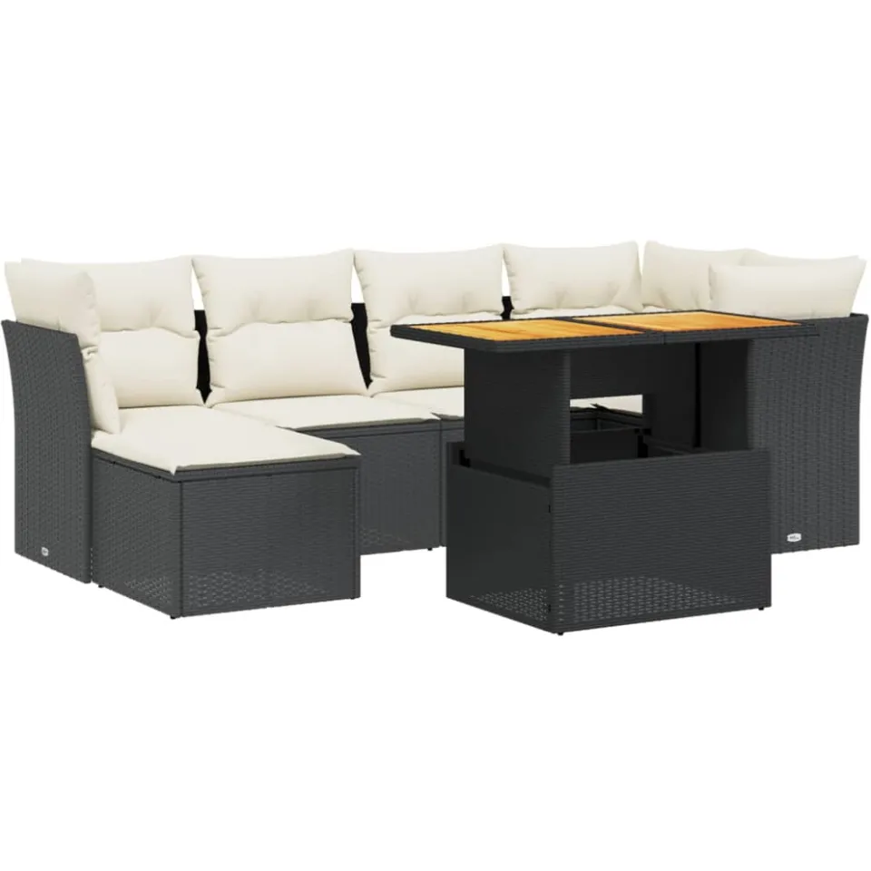 vidaXL 7-delige Loungeset met kussens poly rattan zwart