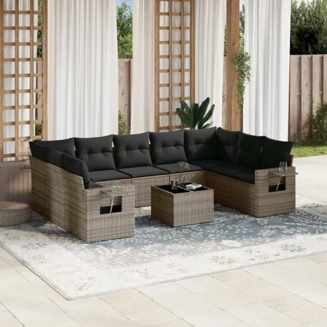 vidaXL 10-delige Loungeset met kussens poly rattan grijs, foto 2