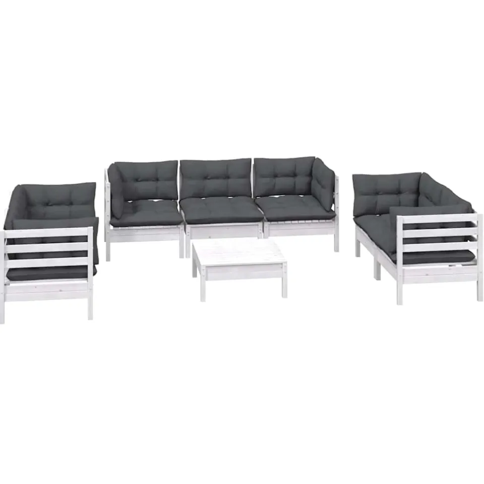 vidaXL 8-delige Loungeset met kussens massief grenenhout Wit