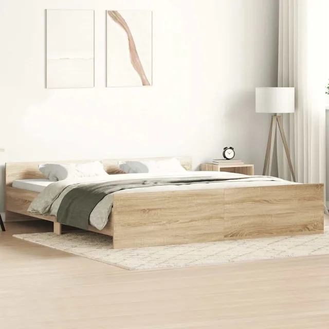 vidaXL Bedframe met hoofd- en voeteneinde sonoma eikenkleur 200x200 cm Bruin