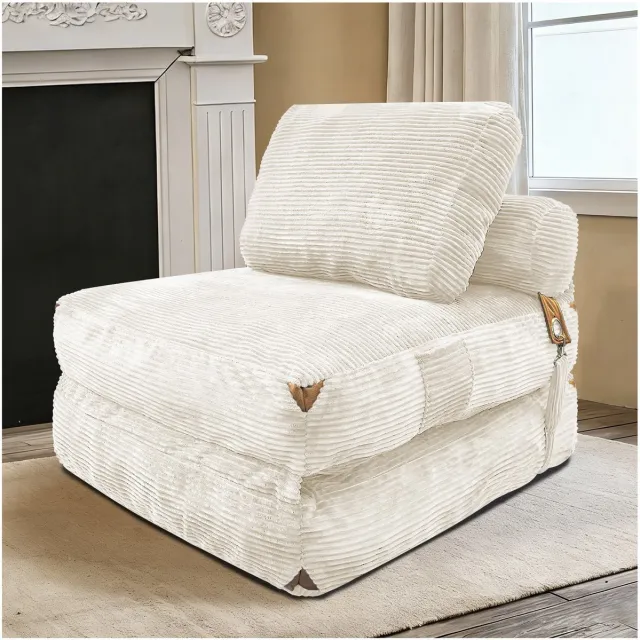 REDOM Fauteuil - Compact ontwerp - Opvouwbare slaapfunctie - Handmatig verstelbaar - Flanellen stof - Wit - 87 x 86 x 40 cm