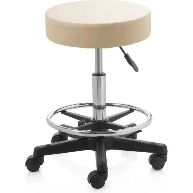 ZenGrowth ergonomische tabouret met middelhoge gasveer beige - Kapperskruk op zachte wielen – Met voetring – Tabouret - In hoogte verstelbaar
