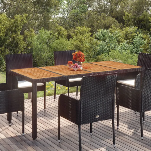 vidaXL Tuintafel met houten blad 190x90x75 cm poly rattan zwart, foto 2