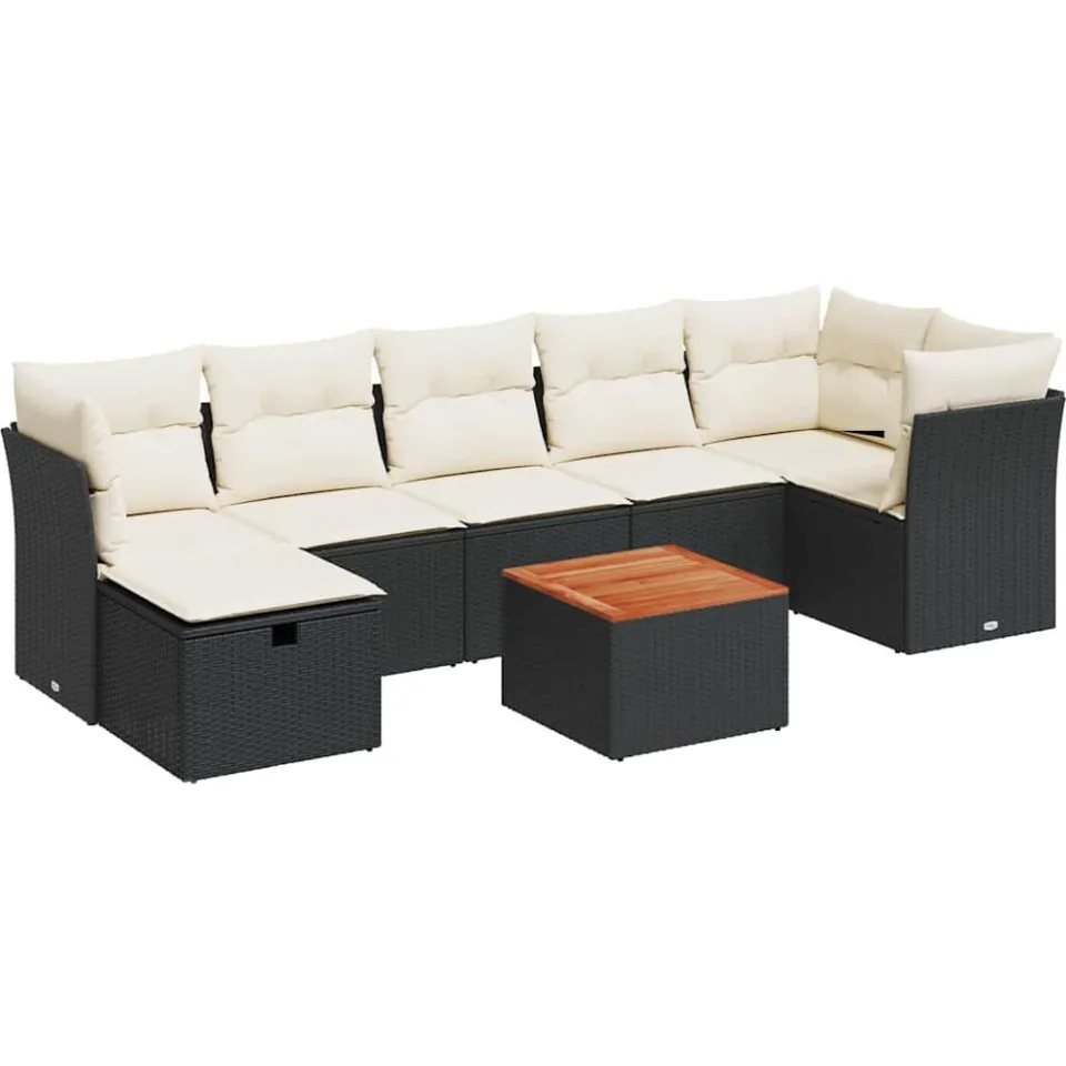 vidaXL 8-delige Loungeset met kussens poly rattan zwart