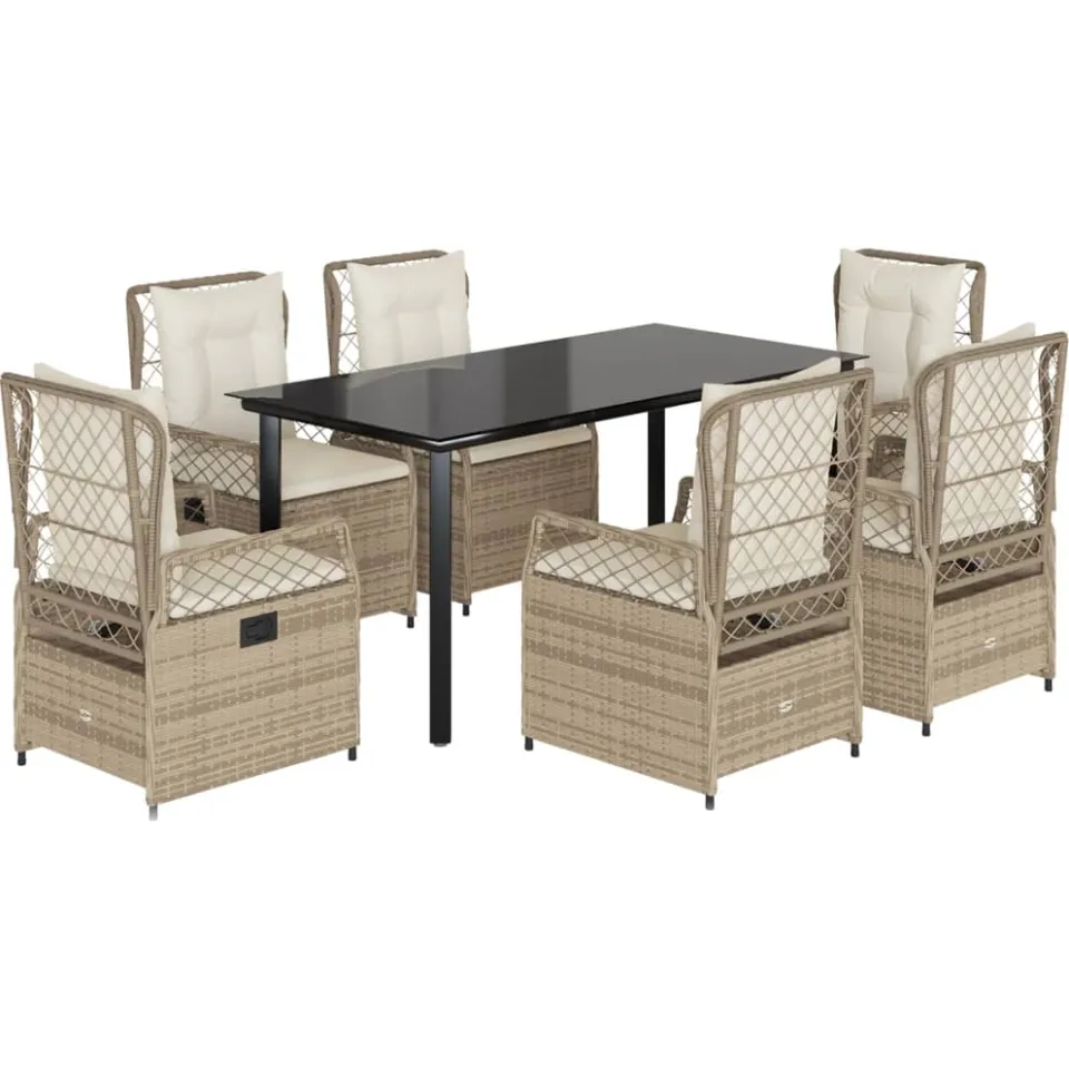 vidaXL 7-delige Tuinset met kussens poly rattan beige, foto 3