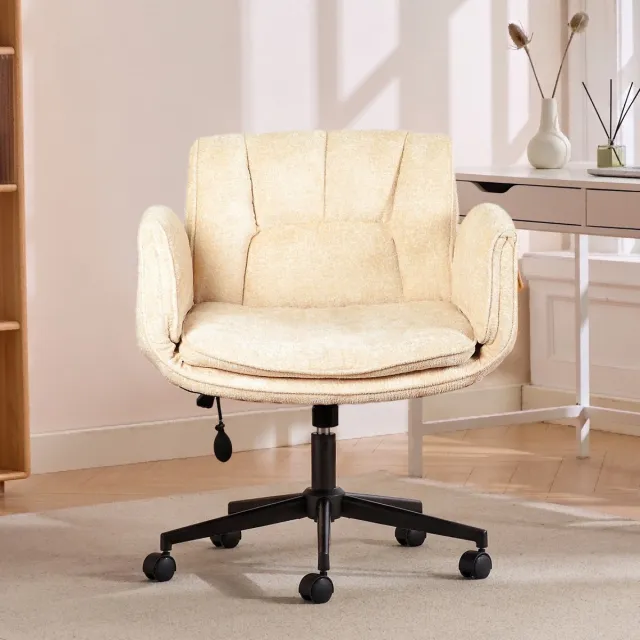 Vankel Ergonomische Bureaustoel - Fauteuilstoel - 5-Standen Verstelbare Armleuningen - Brede Zitting - Dubbel Memory Foam - Verstelbare Rugleuning - 360° Draaibaar en Hoogte Verstelbaar - Computerstoel/Studeerstoel-Donkergrijs Beige