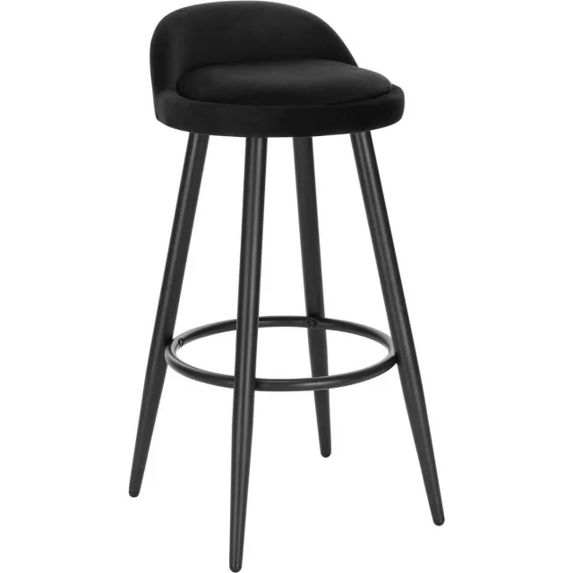 Bolt Edge Velvet Barkruk - Zwart - Kleine Rugleuning - Ergonomisch - Zithoogte 69cm