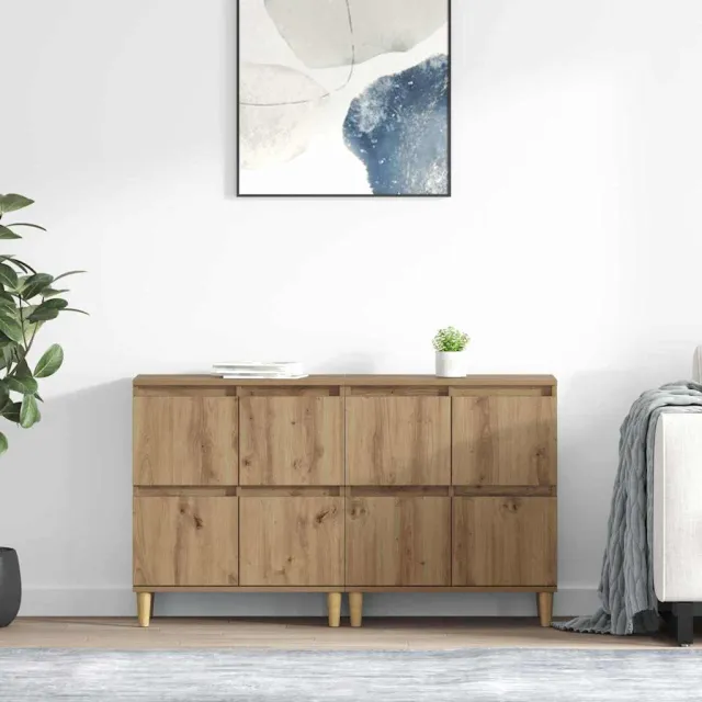 vidaXL Dressoirs 2 st Artisan Eiken 60 x 35 x 70 cm Bewerkt hout, foto 2
