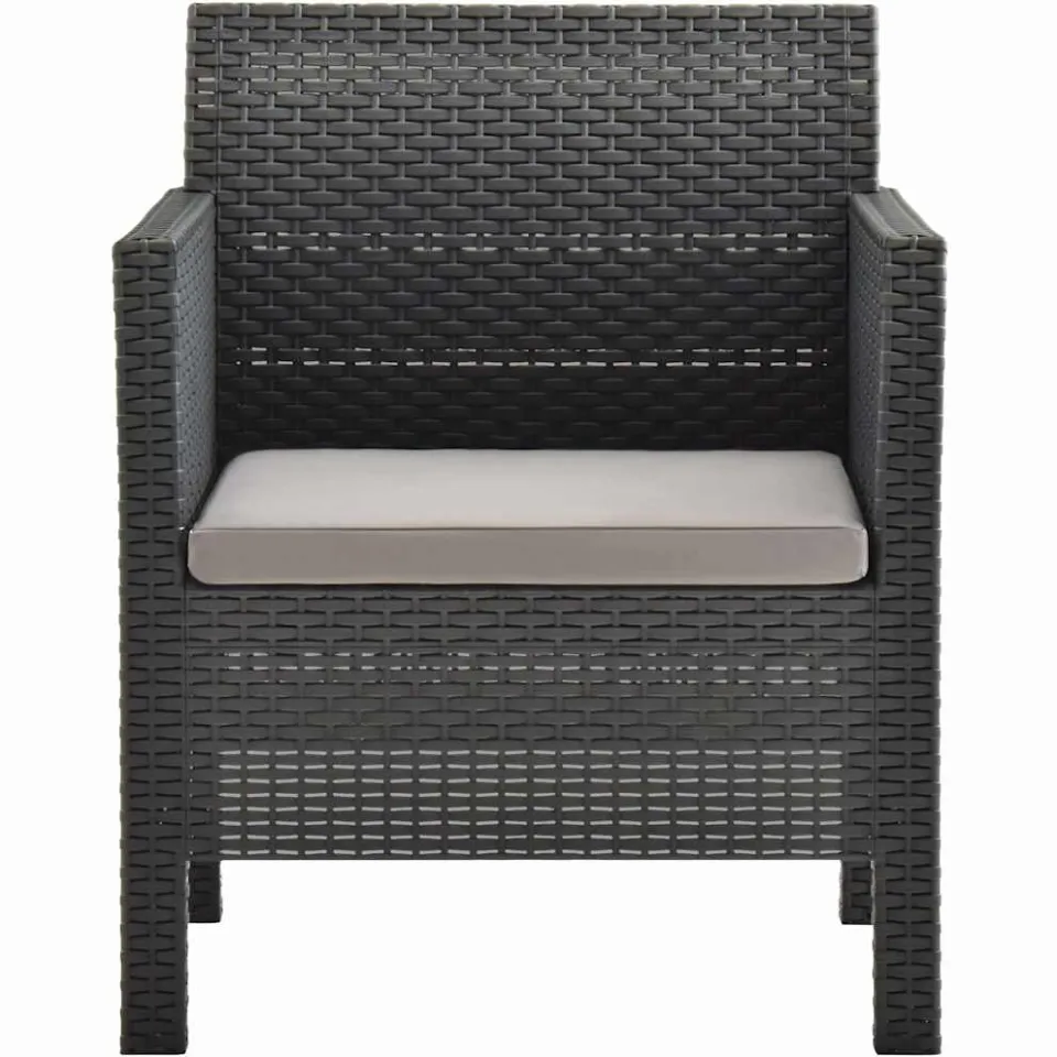 vidaXL 3-delige Loungeset met kussens PP rattan antracietkleurig, foto 4