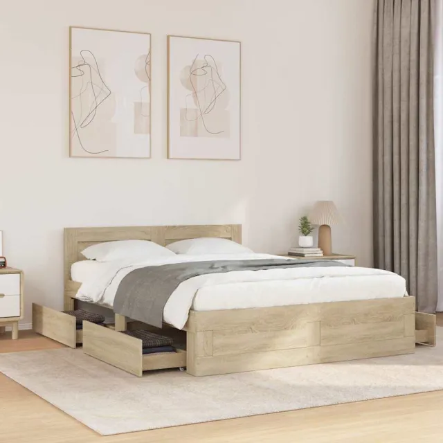 vidaXL Bedframe met lade met opslag Sonoma 137 x 188 cm Bewerkt hout Bruin