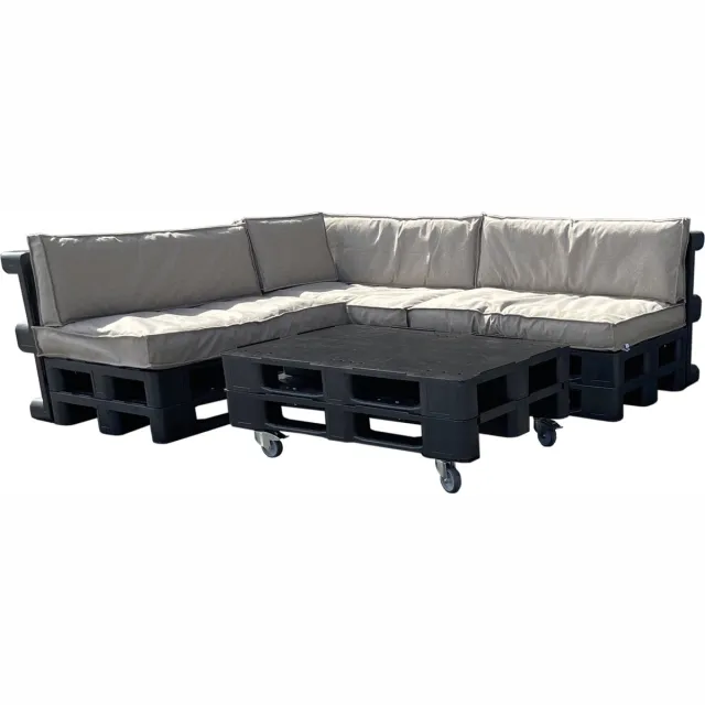 Alpac Loungeset - Palletbank - Pallet Loungeset - 256 x 216 x 80 cm - Duurzaam - Exclusief kussens Zwart