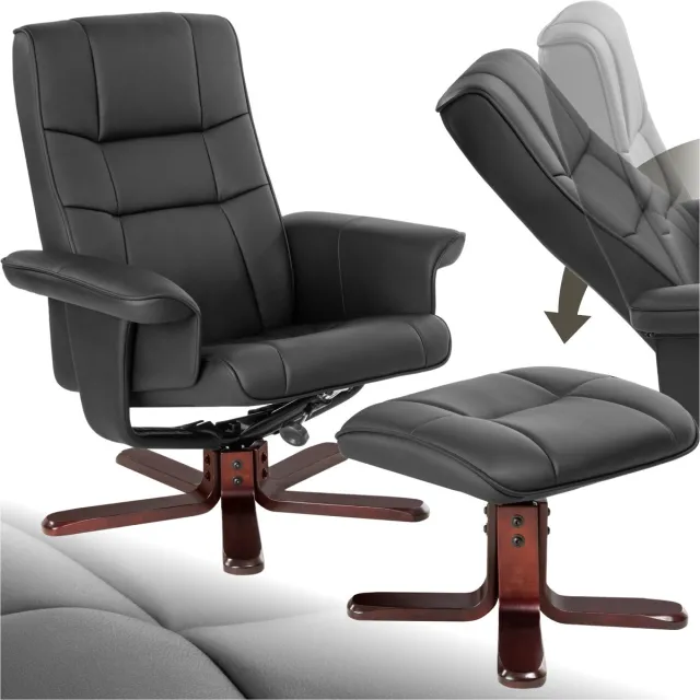 Tectake Relaxfauteuil met Voetenbank - TV Fauteuil - Handmatig Verstelbaar - Relaxstoel met Ligfunctie - Draaibare Slaapfauteuil - Comfortabele Lees- en Slaapstoel voor Woonkamer en Slaapkamer - Zwart/Bruin Zwart, Bruin