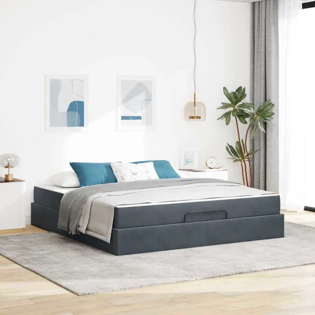 vidaXL Bedframe met matras 2 st Dim Grijs Fluweel Middelgrijs