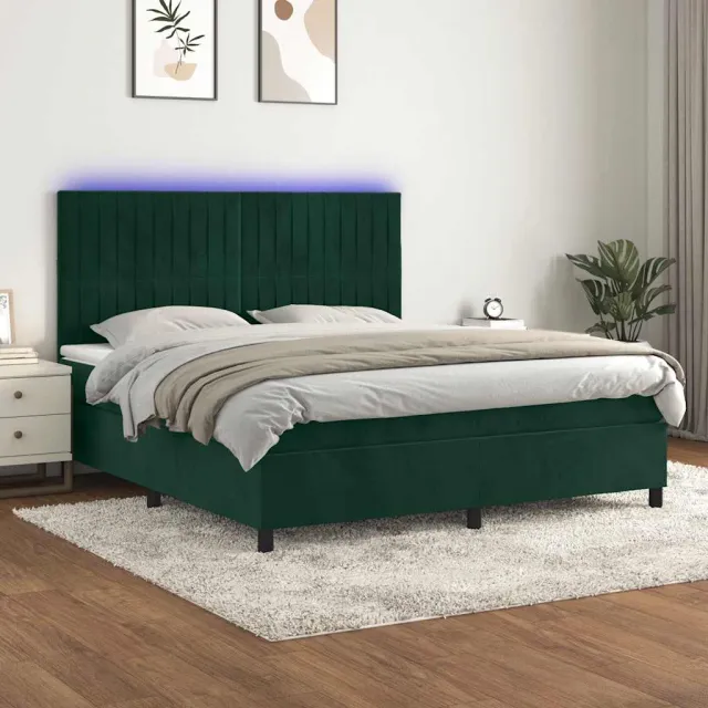vidaXL Boxspring met matras en LED fluweel donkergroen 160x200 cm groen