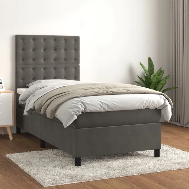 vidaXL Boxspring met matras fluweel donkergrijs 80x200 cm grijs
