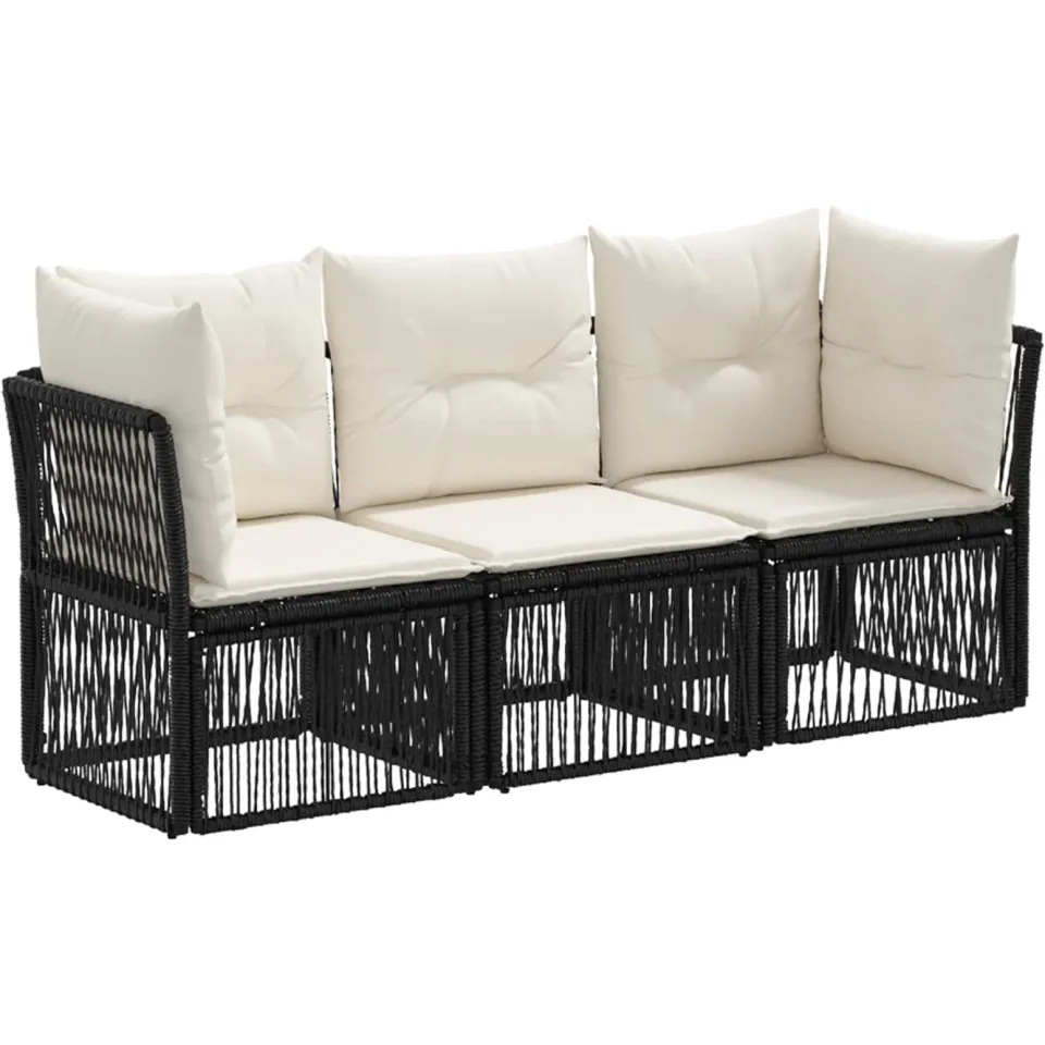vidaXL Tuinbankenset 3 st 3-zits Zwart poly rattan, foto 3