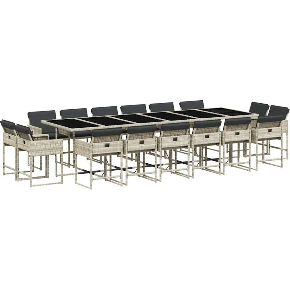 vidaXL 17-delige Tuinset met kussens poly rattan lichtgrijs grijs, foto 3