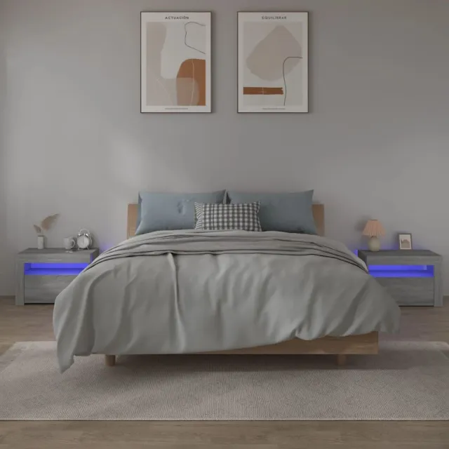 vidaXL Nachtkastje 2 st met LED-verlichting 60x35x40 cm grijs sonoma, foto 2