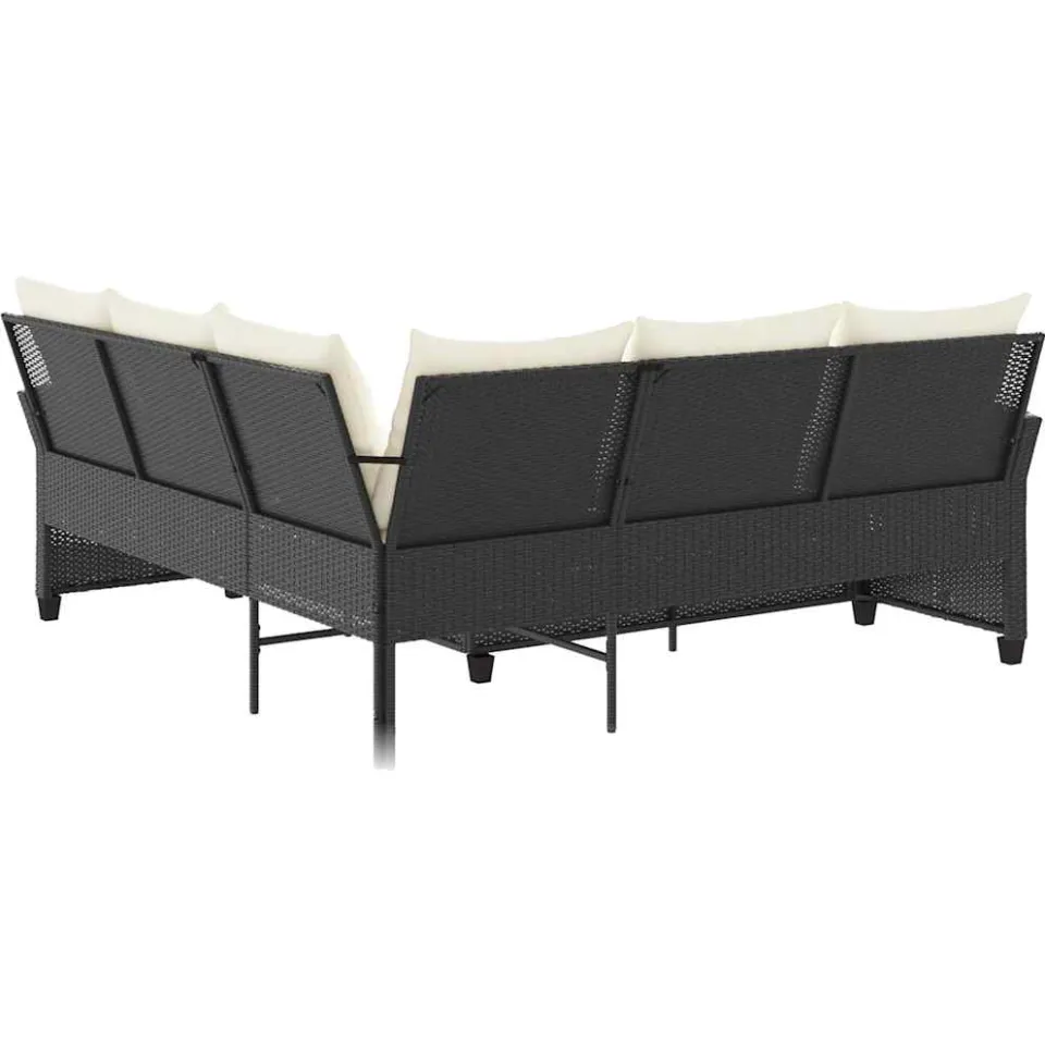 vidaXL Loungebank met kussens L-vormig poly rattan zwart, foto 4