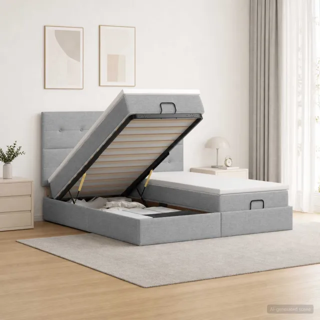 vidaXL Ottoman bed met matras met hoofdeinde 2 st Lichtgrijs Stof