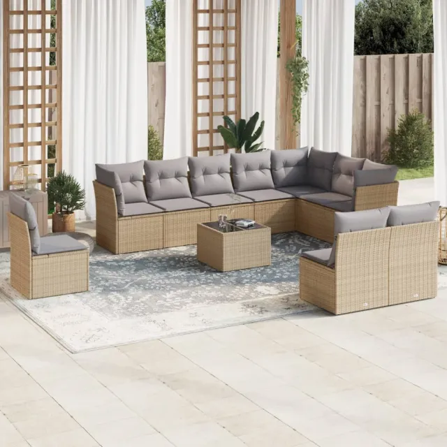 vidaXL 11-delige Tuinset met kussens poly rattan beige, foto 2