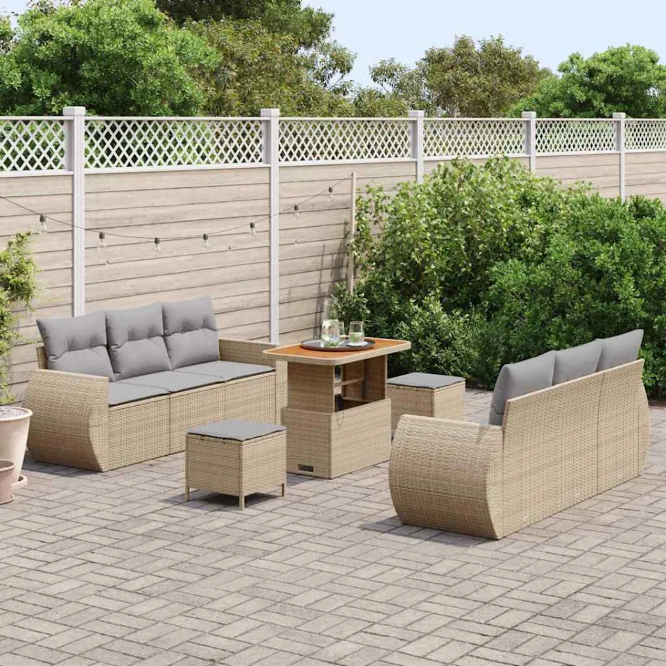 vidaXL Tuin Sofa Set 9 st Beige poly rattan, foto 3