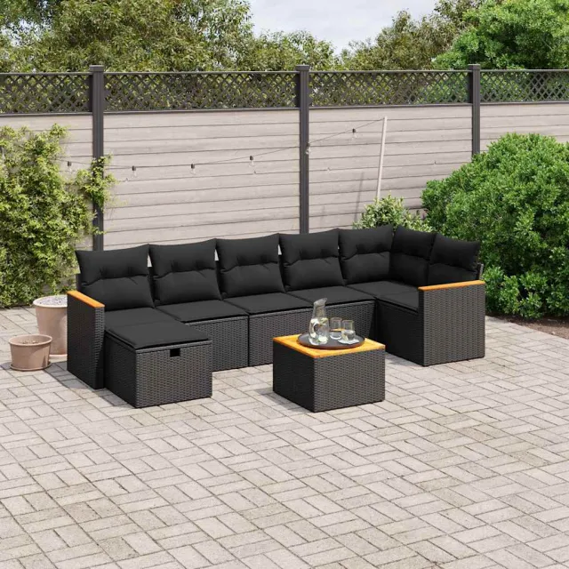 vidaXL 8-delige Loungeset met kussens poly rattan zwart, foto 2