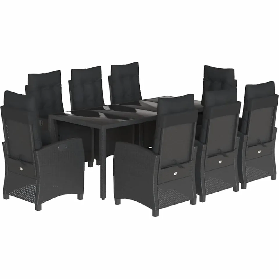 vidaXL 9-delige Tuinset poly rattan zwart