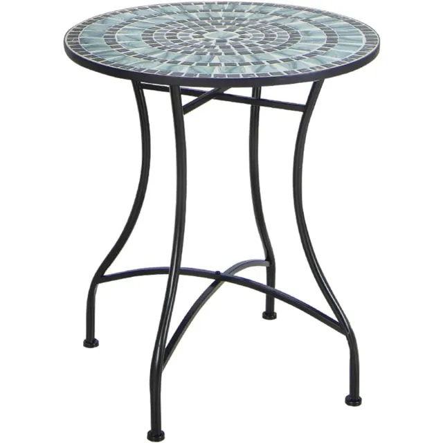 KOMFOTTEU Ronde mozaïektafel voor buiten, robuust metaal met vaste montage, antislip voeten, decoratief binnen en buiten Zwart