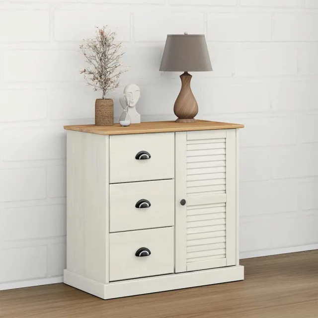 vidaXL Dressoir met lades VIGO 78x40x75 cm massief grenenhout wit, foto 2
