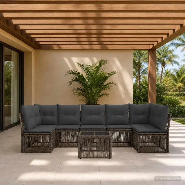 vidaXL Tuinbankenset 8 st Grijs poly rattan, foto 2