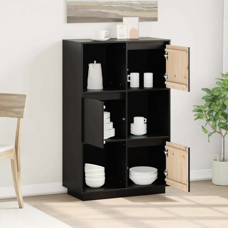 vidaXL Hoge kast 74x35x117 cm massief grenenhout zwart, foto 3