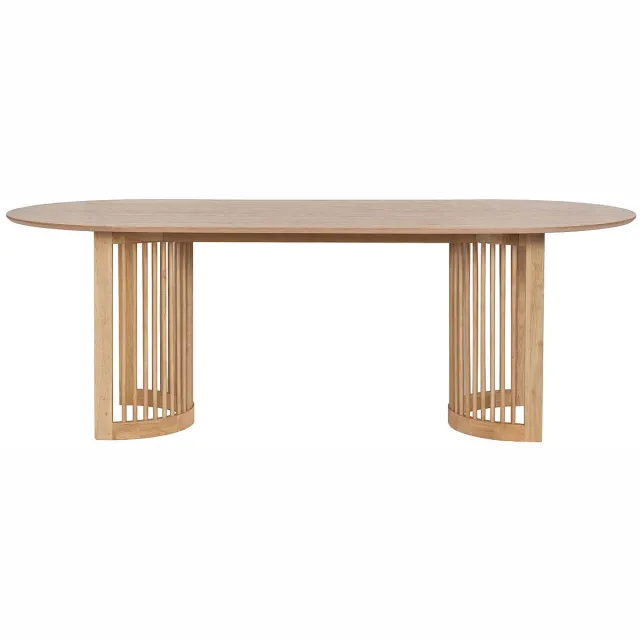 Vente-unique Eettafel voor 8 personen met eiken fineer en rubberboomhout - Naturel - NELIRAM Natuurlijk licht