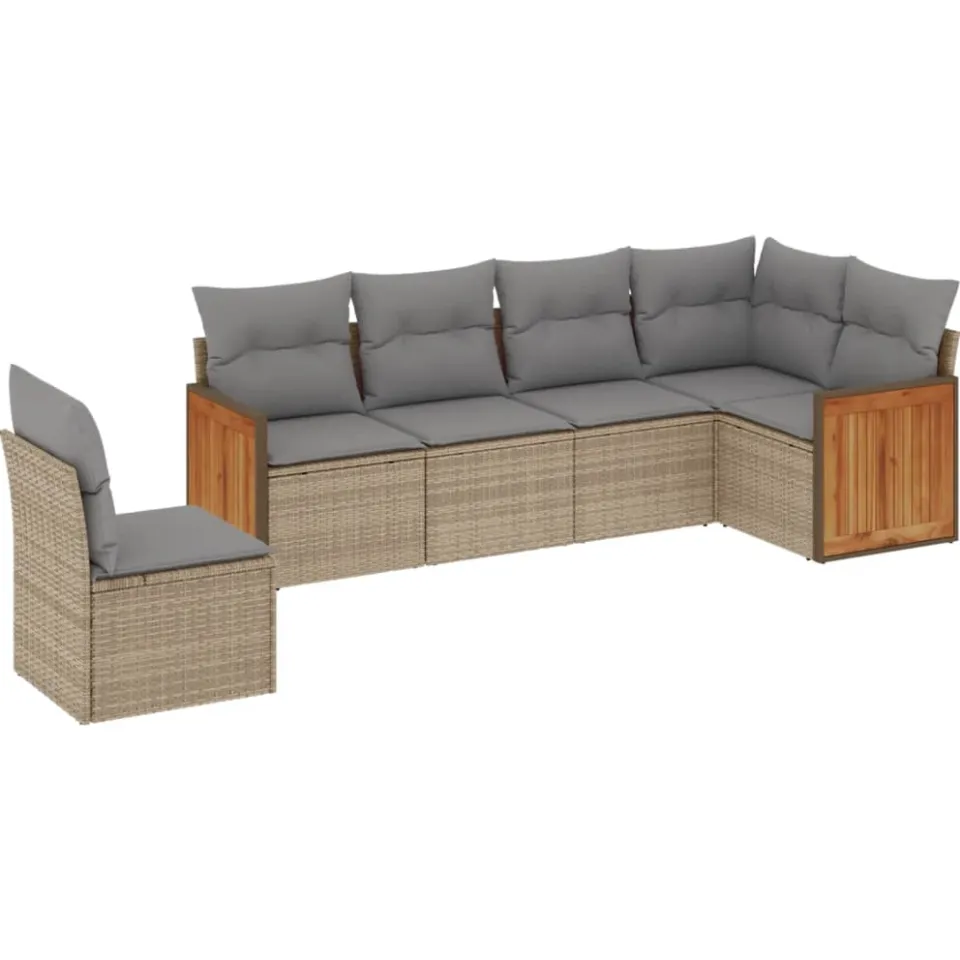 vidaXL 6-delige Loungeset met kussens poly rattan beige, foto 3