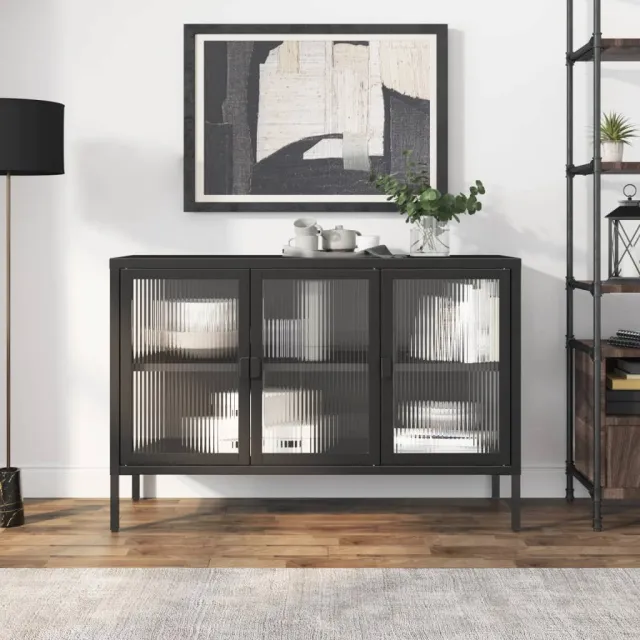 vidaXL Dressoir 105x35x70 cm glas en staal zwart