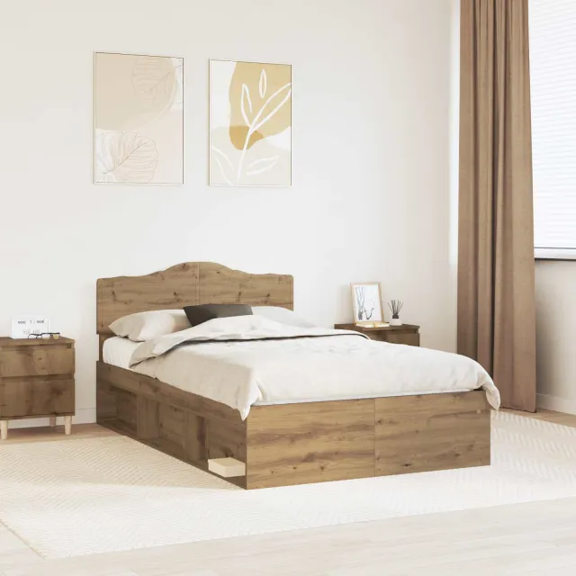vidaXL Bedframe Ambachtelijk eiken 120 x 200 cm Massief grenenhout Bruin