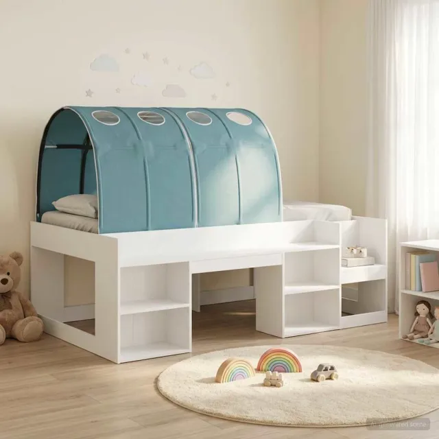 vidaXL Bedframe met tunnel 3 st Wit en Lichtblauw Bewerkt hout