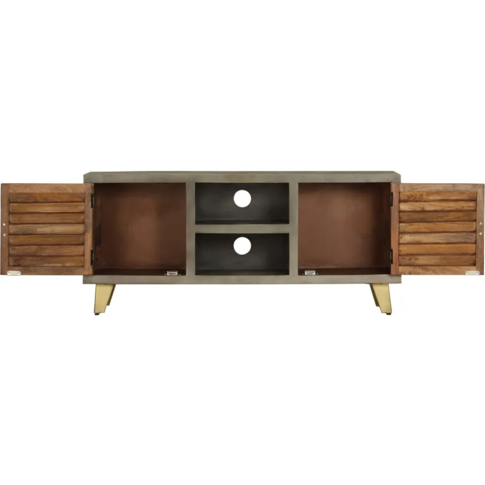 vidaXL Tv-meubel 110x30x48 cm massief mangohout met messing grijs, foto 3