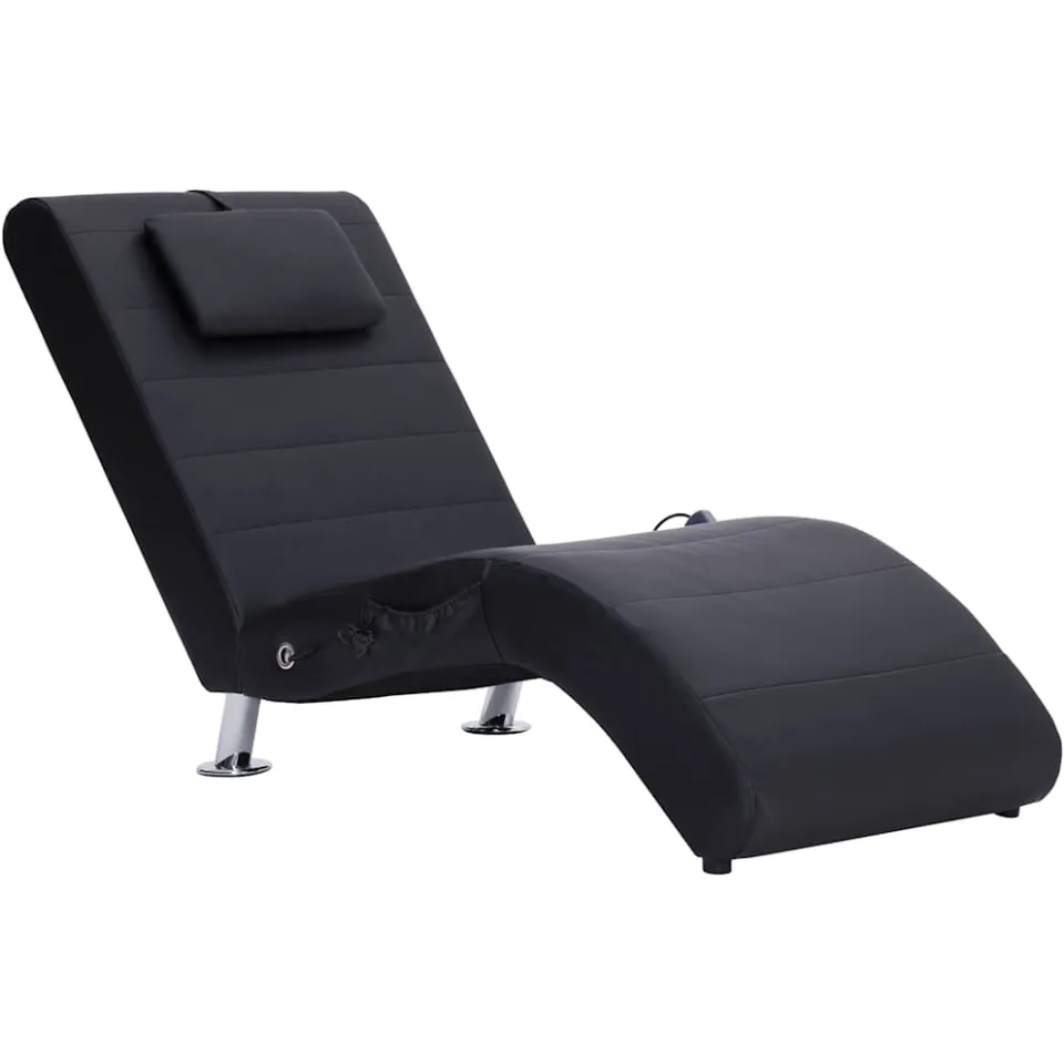 vidaXL Massage chaise longue met kussen kunstleer zwart, foto 3